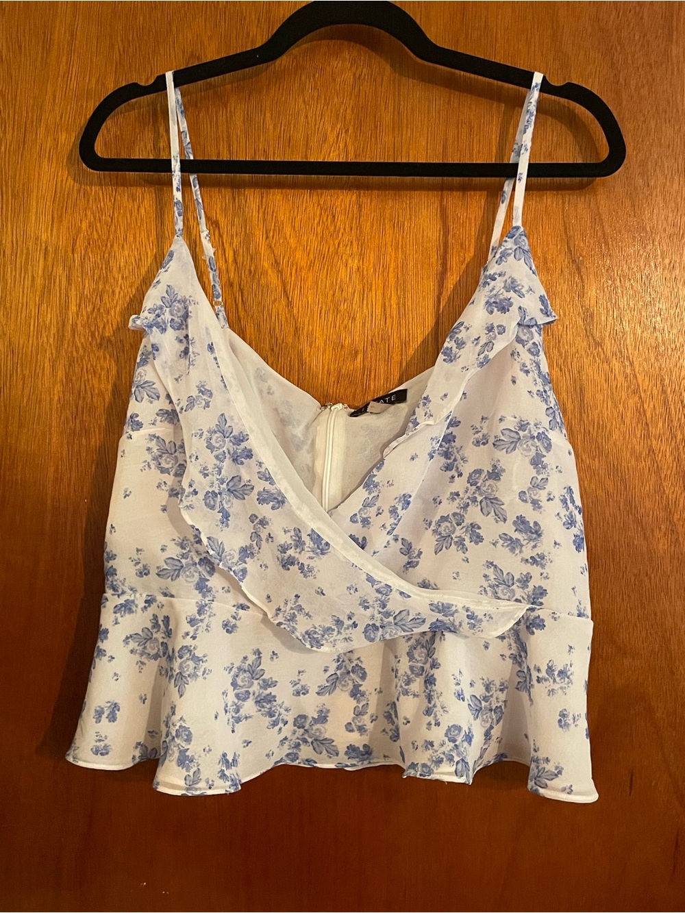 Floral Wrap-Front Spaghetti Strap crop Top in Blue